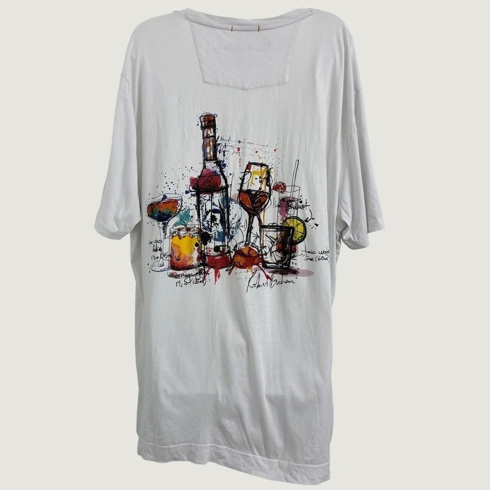 Robert Graham T-Shirt 2XL White Cocktail Graphic Pocket Tee